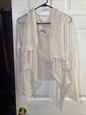 Light Cream Open-Front Knit Draped Women’s Sweater